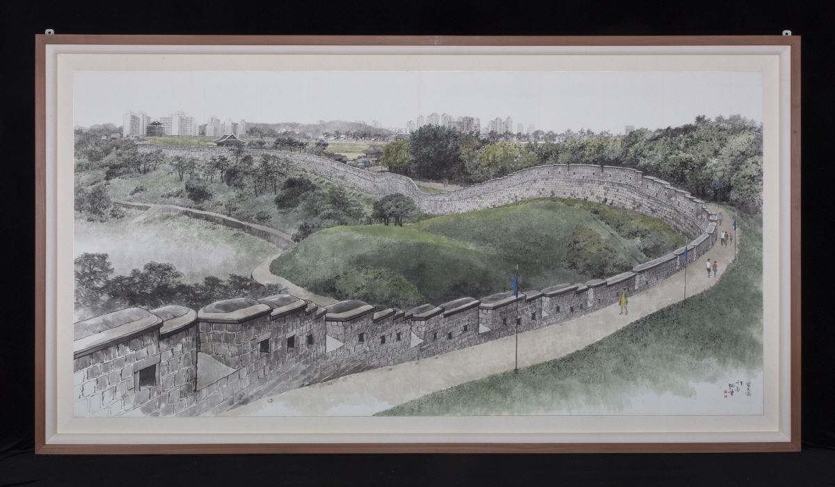 화성성곽과 건축물이 있 는 도시풍경 Cityscape of Hwaseong Fortress and buildings