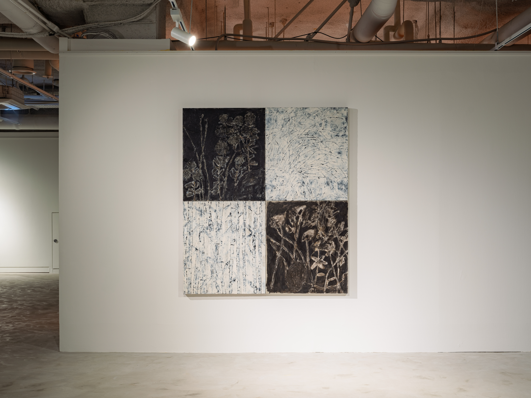  김홍석, 사군자-231234, 2023, 캔버스에 아크릴릭, 모델링 페이스트, 88×78cm (4), 176×152cm (전체)